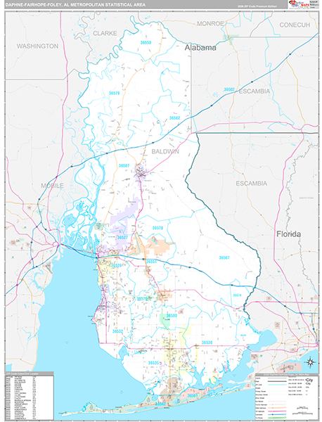Daphne-Fairhope-Foley, AL Metro Area Wall Map